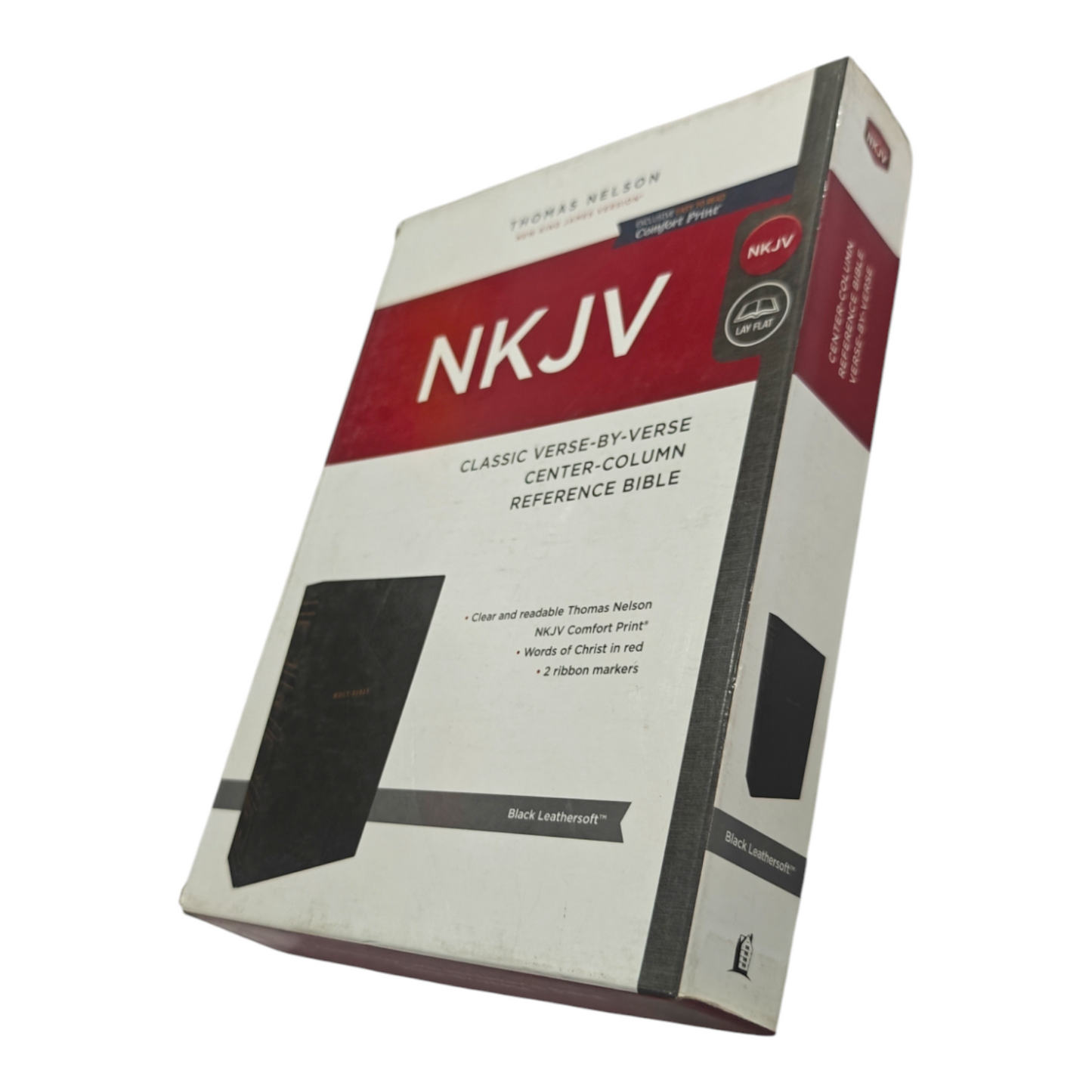 NKJV, Reference Bible, Classic Verse-By-Verse, Center-Column, Leathersoft, Black, Red Letter Edition, Comfort Print