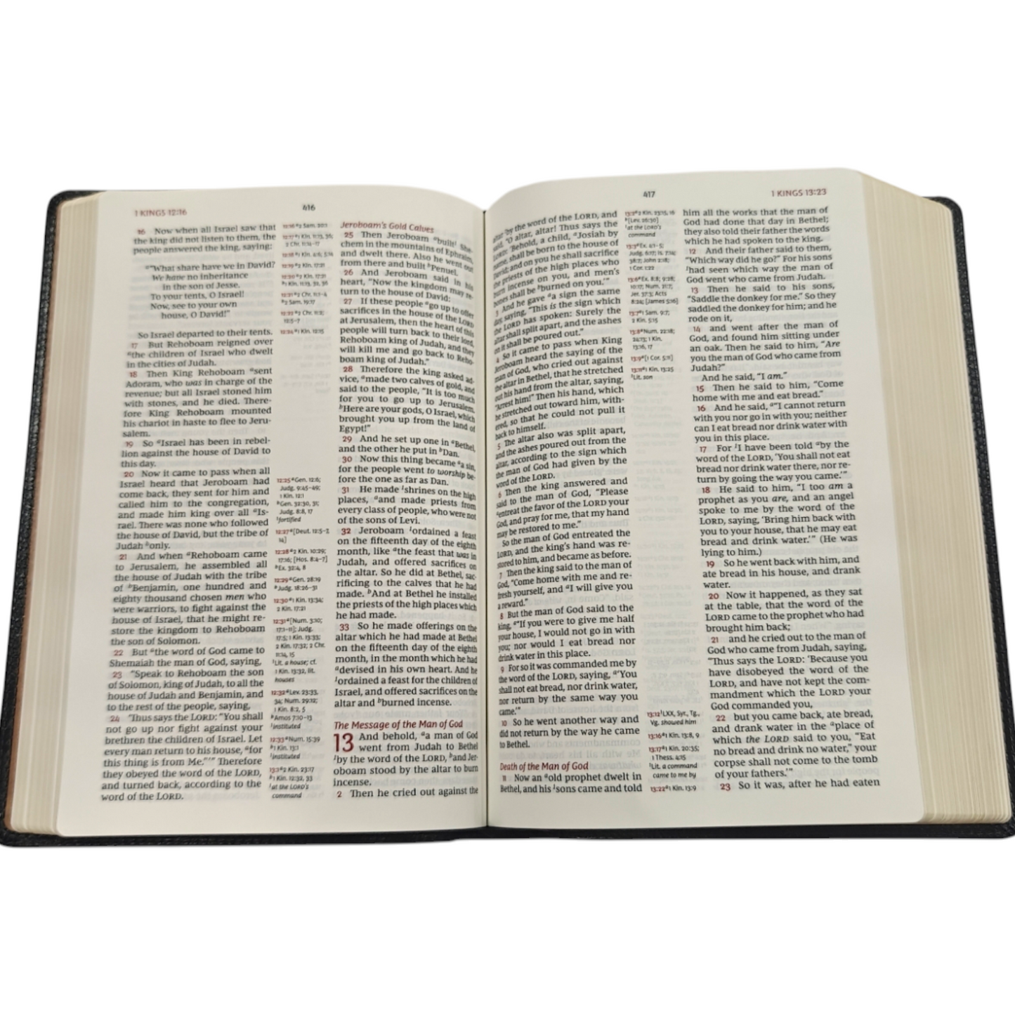 NKJV, Reference Bible, Classic Verse-By-Verse, Center-Column, Leathersoft, Black, Red Letter Edition, Comfort Print