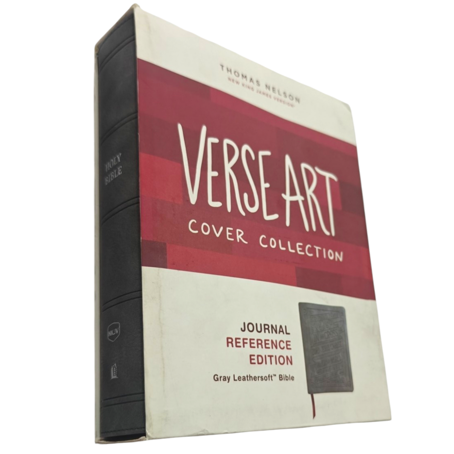 NKJV Journal Reference Edition Bible Verse Art Cover Collection Leathersoft Gray Red Letter Comfort Print