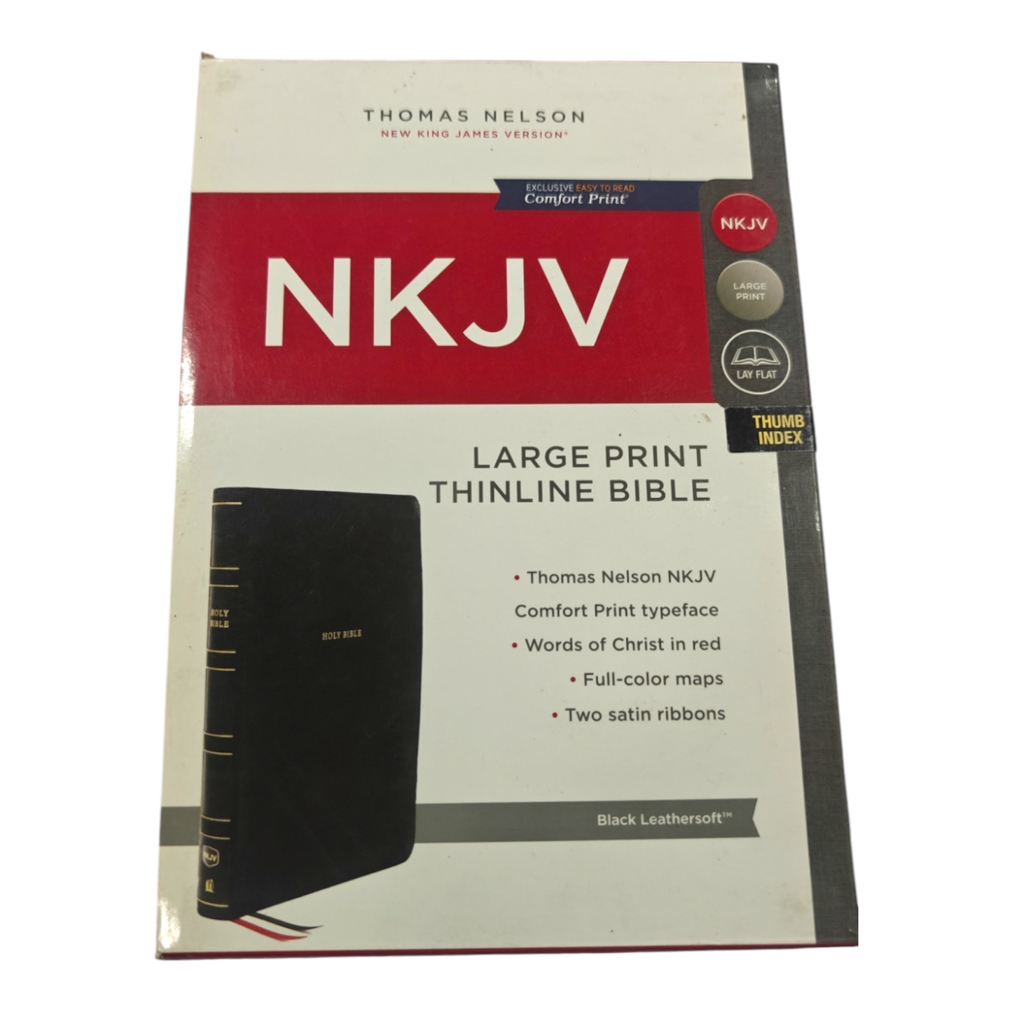 NKJV Thinline Reference Bible, Leather-Look, Black, Red Letter Edition, Comfort Print