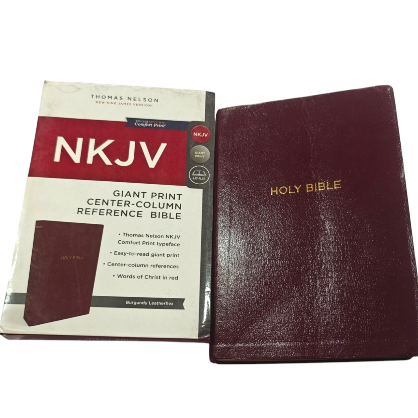 NKJV, Reference Bible, Center-Column Giant Print, Leather-Look, Burgundy, Red Letter Edition, Comfort Print