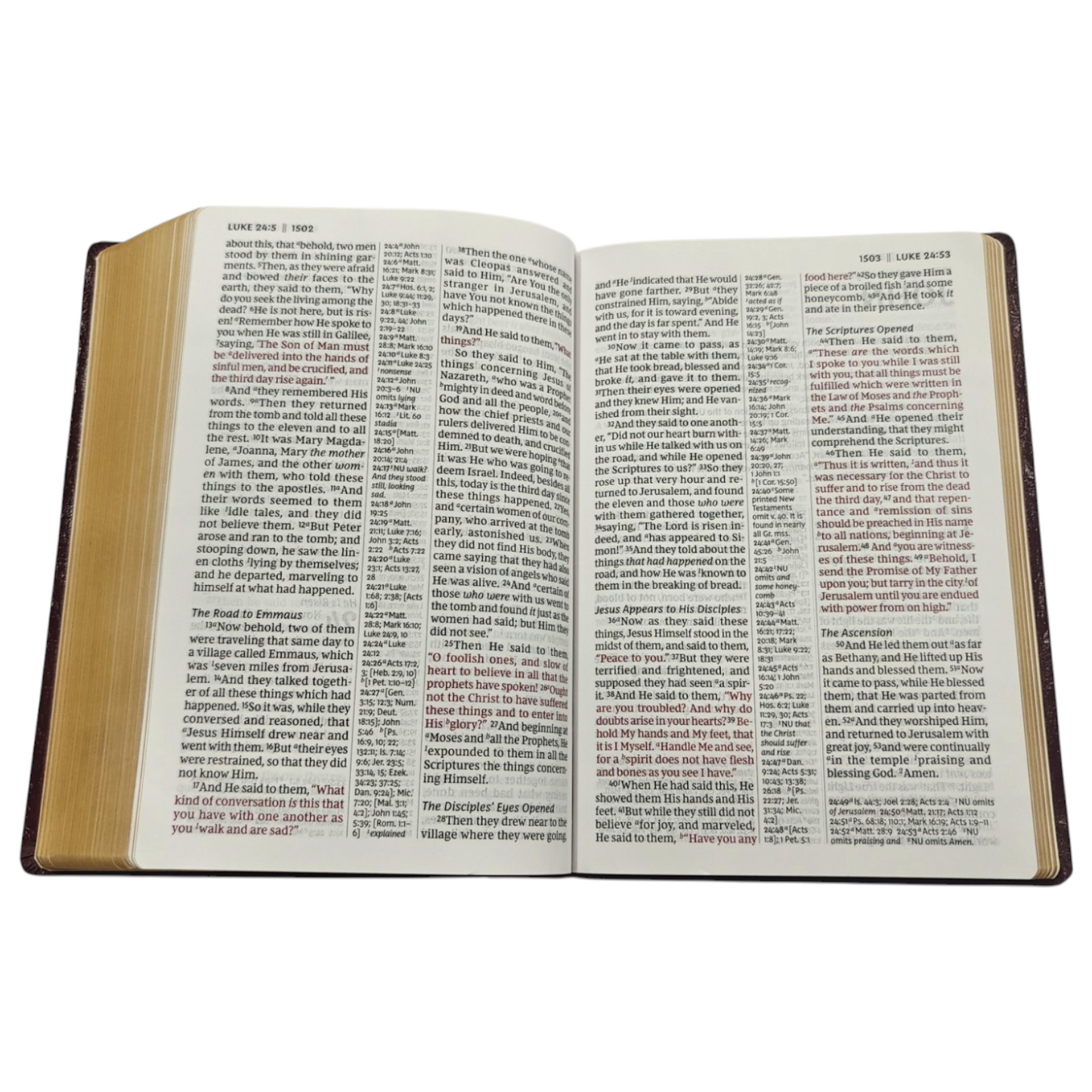 NKJV, Reference Bible, Center-Column Giant Print, Leather-Look, Burgundy, Red Letter Edition, Comfort Print