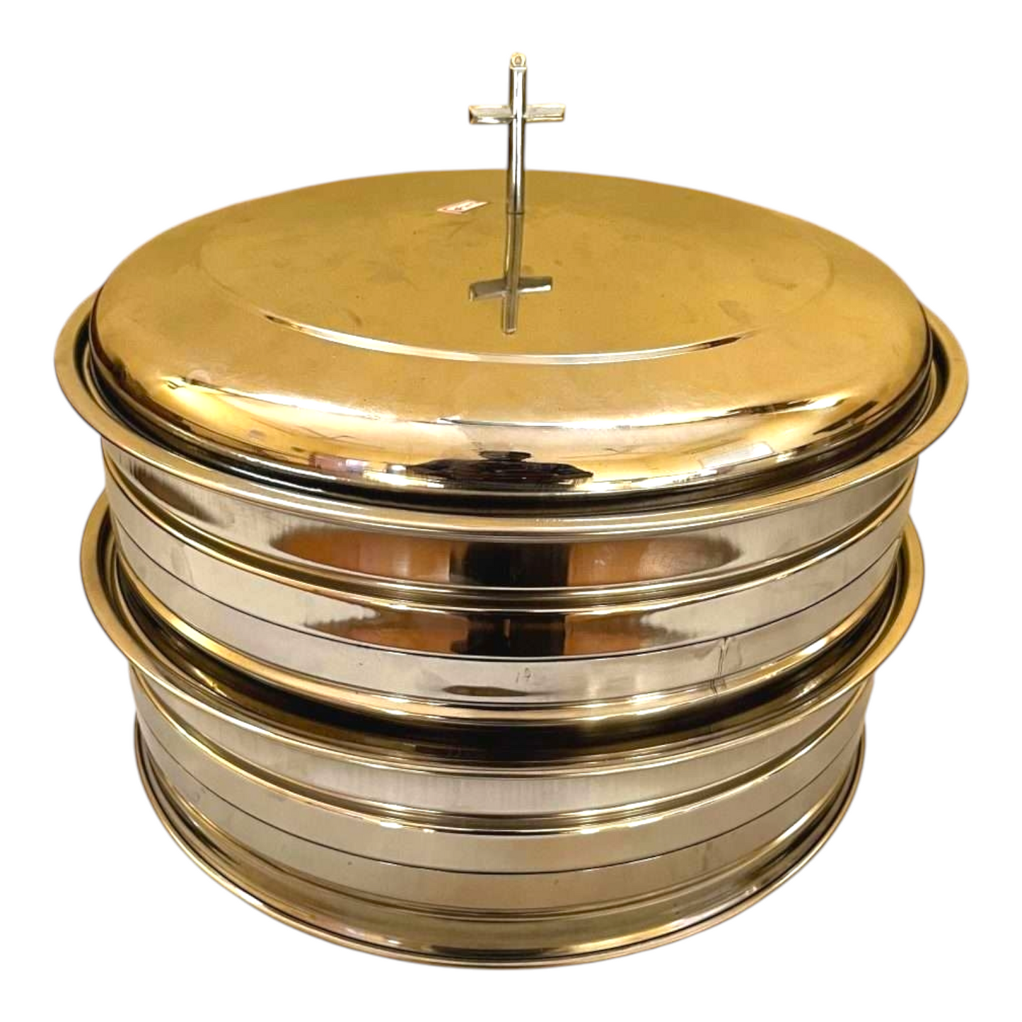JAYCO Holy Communion Tray, Two-Set Stainless Steel with 80 Plastic Cups, Stackable Trays with Closed Cross-Top Lid for Church Communion Service