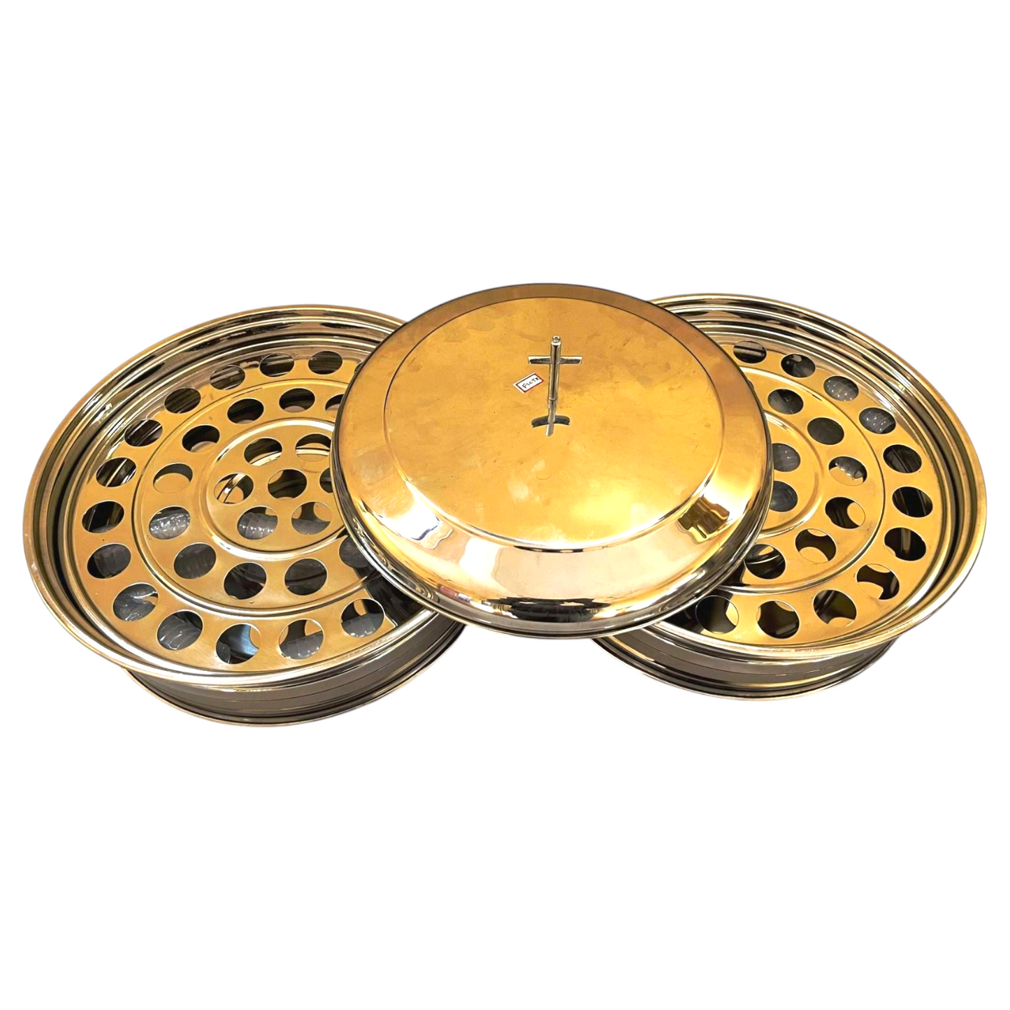 JAYCO Holy Communion Tray, Two-Set Stainless Steel with 80 Plastic Cups, Stackable Trays with Closed Cross-Top Lid for Church Communion Service