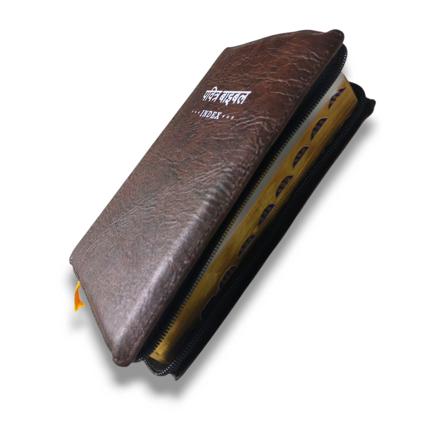 Compact Hindi Bible | With Thumb Index Edition | Indian Printed Edition | Brown Leather Type Attractive Bound | With Zip Bible | Golden Edge Bible | New Edition