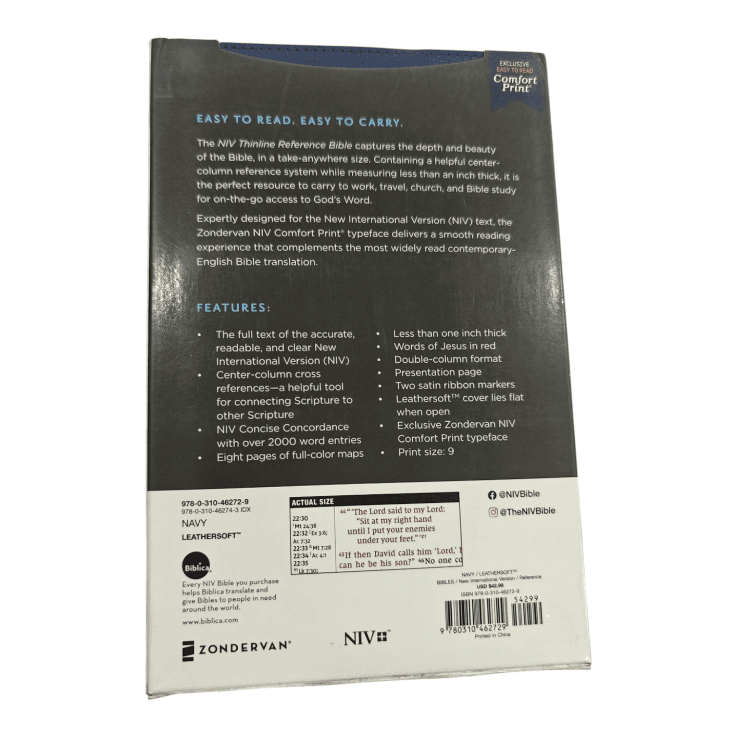 Thinline Reference Bible – Compact Portable Edition with Cross-References (ISBN: 9780310462729)