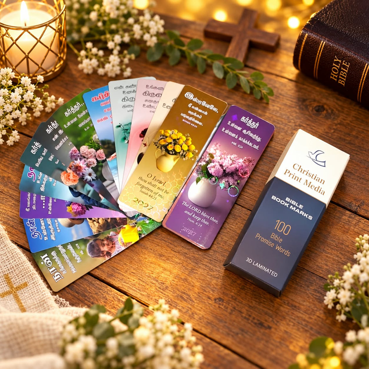 Promises to Treasure – 2027 Tamil & English Bible Promise Cards, Pack of 100