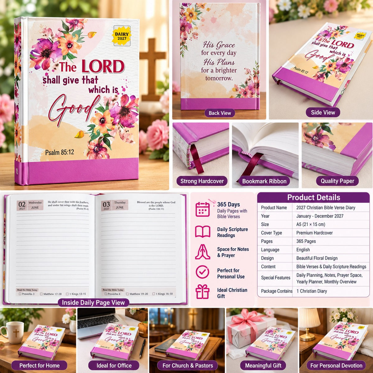 2027 Christian Gift Combo Set – 2 Hardcover Diaries + Our Daily Bread English Devotional