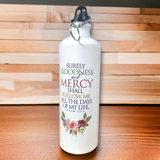 Aluminum Sports Bottle | Bible Verses Printed ( Paslm 23 : 6 ) | 700ml | White Blank | Travel Sports Water Bottles