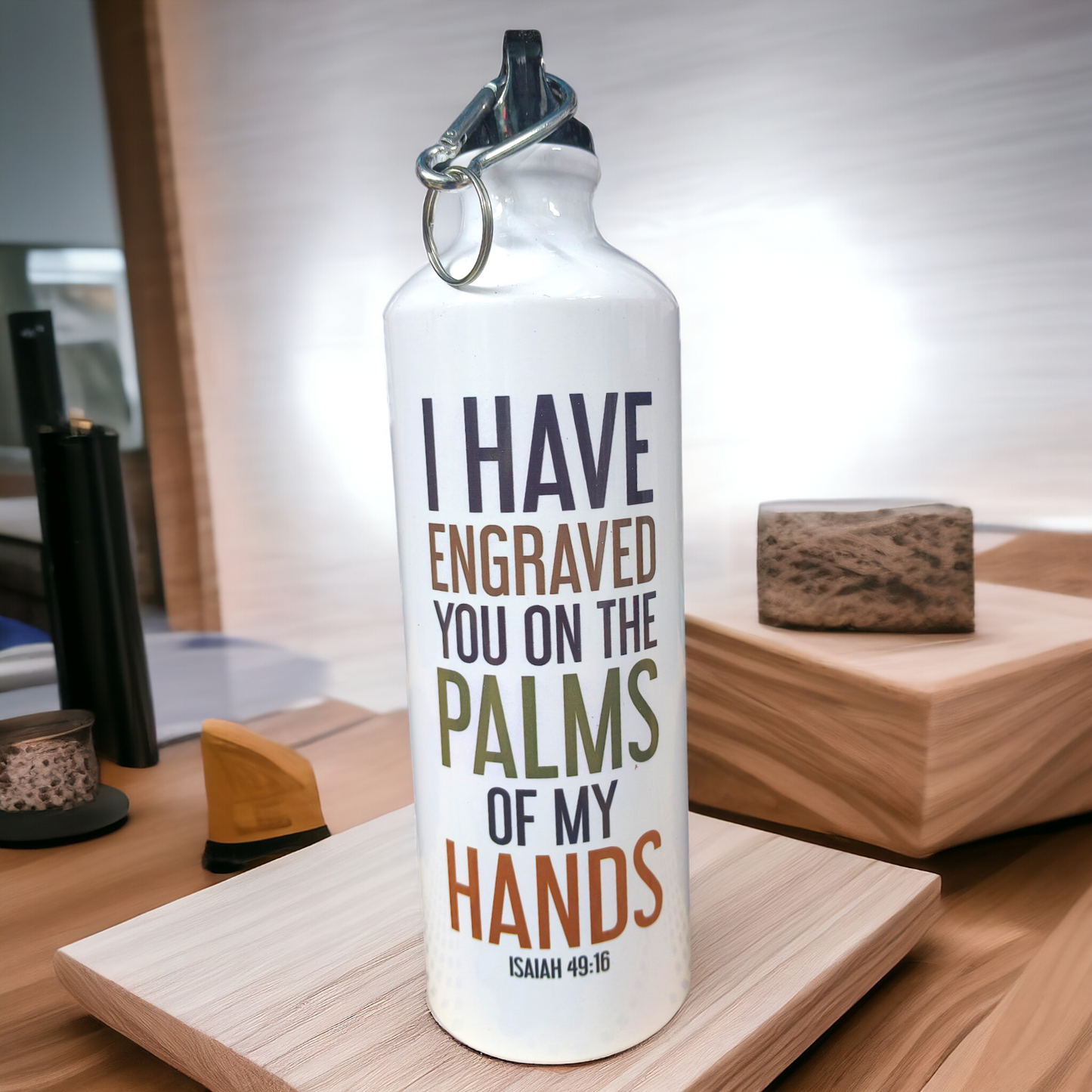 Aluminum Sports Bottle | Bible Verses Printed ( Isaiah 49 : 16 ) | 700ml | White Blank | Travel Sports Water Bottles