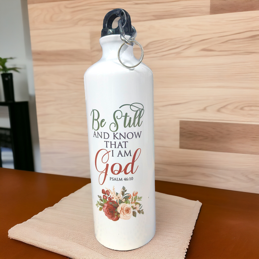 Aluminum Sports Bottle | Bible Verses Printed ( Paslm 46:10 ) | 700ml | White Blank | Travel Sports Water Bottles