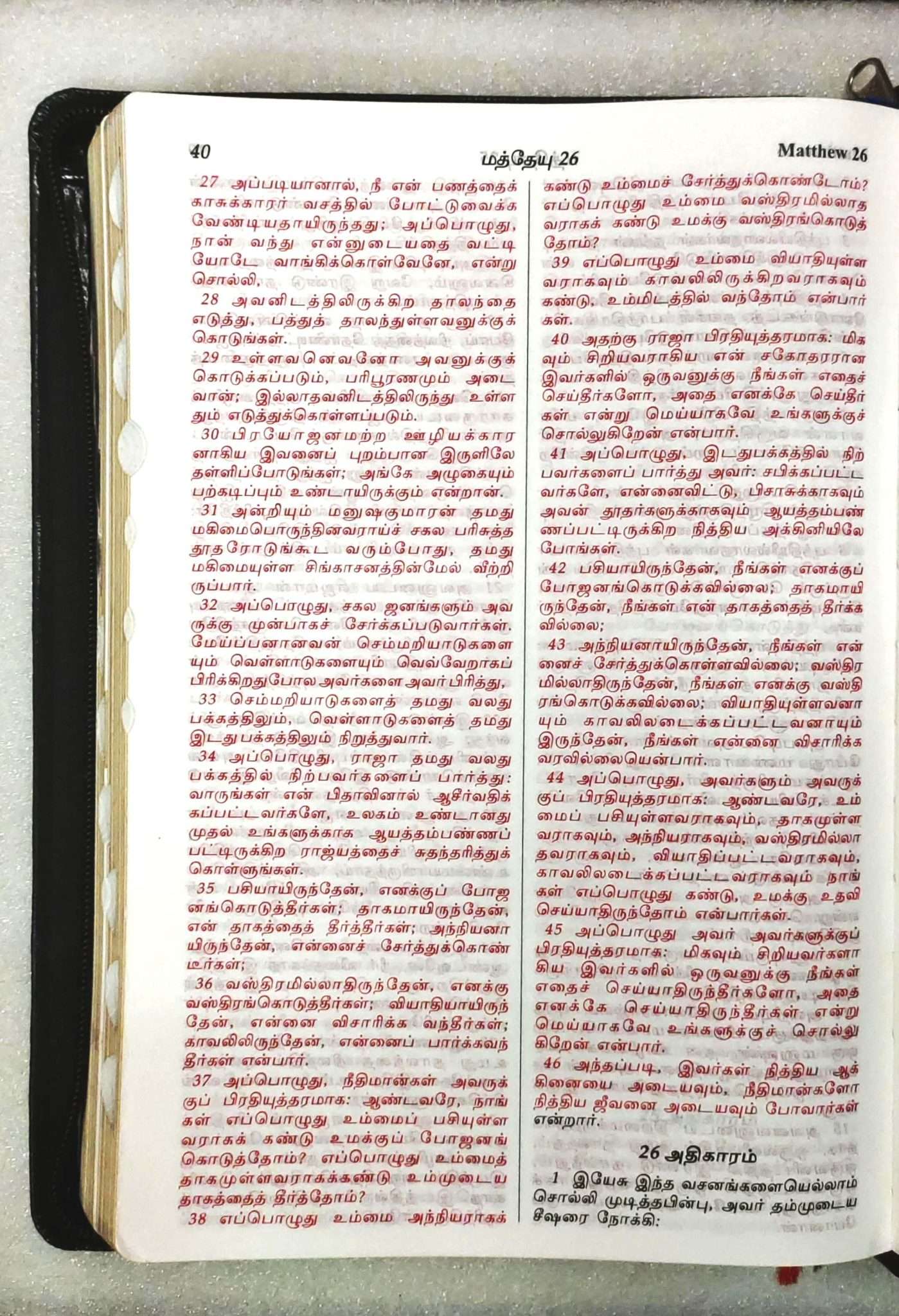 Tamil Bible Large Print Edition - Red Letter Text with Thumb Index, Black Zippered Cover