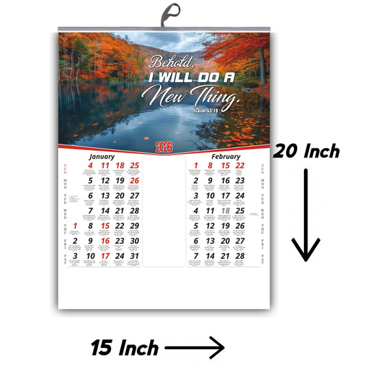 Best 2026 English Calendar with Flowers Birds Images and Motivational English Promise Words - 15x20 Inch Glossy Wall Decor