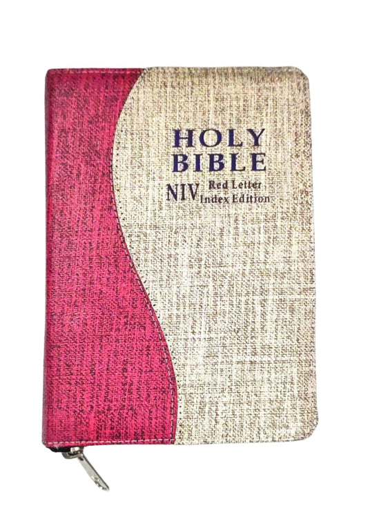 NIV Compact Bible – Red Letter Edition: Pink/Gray Color Zip Type with Thumb Index