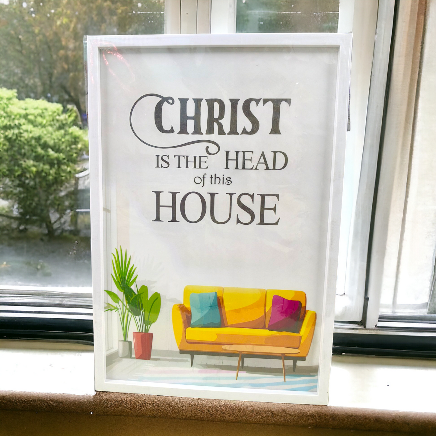 Premium English Bible Verses Photo Frame | Hanging Frame | High Quality | Best Gift For Home Decor | Christ is the Head of the House | 13 inch × 19 inch