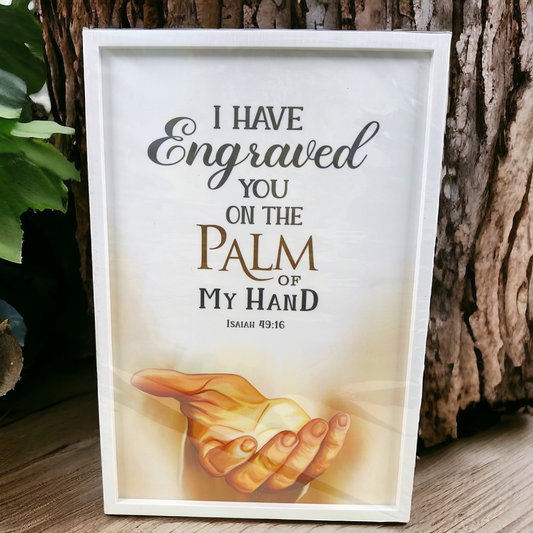 Premium English Bible Verses Photo Frame | Hanging Frame | High Quality | Best Gift For Home Decor | Isaiah 49:16 | 13 inch × 19 inch