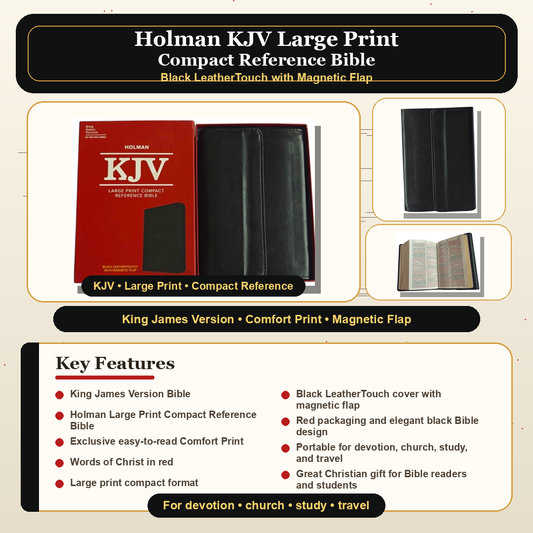 Holman KJV Large Print Compact Reference Bible – Black LeatherTouch with Magnetic Flap