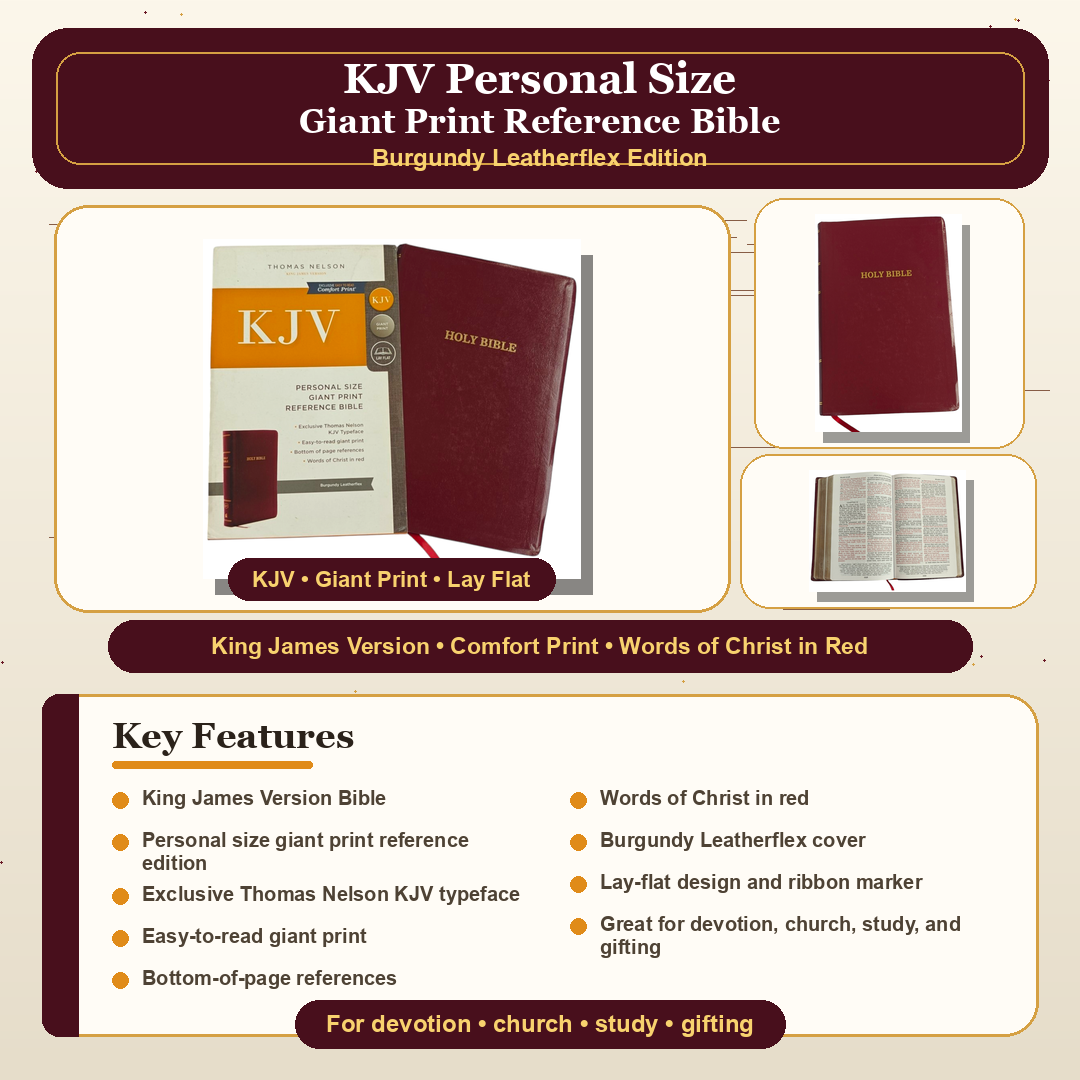 KJV Personal Size Giant Print Reference Bible, Comfort Print – Burgundy Leatherflex (Thomas Nelson, Lay Flat)