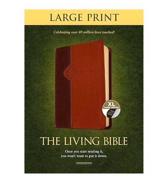 Living Bible Large Print Edition | Brown Tan Tone | Indexed: Paraphrased Brown | New Edition