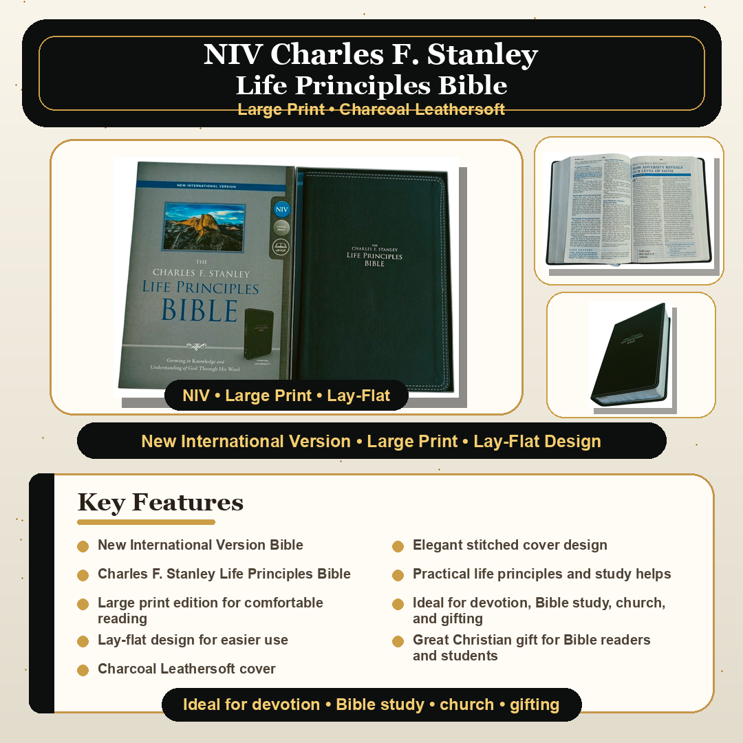 NIV Charles F. Stanley Life Principles Bible – Large Print, Charcoal Leathersoft