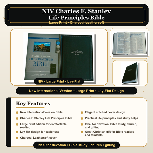 NIV Charles F. Stanley Life Principles Bible – Large Print, Charcoal Leathersoft