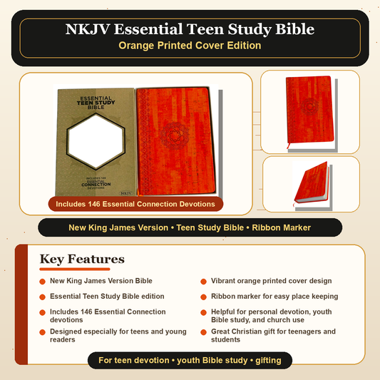 NKJV Essential Teen Study Bible – Orange Cork LeatherTouch