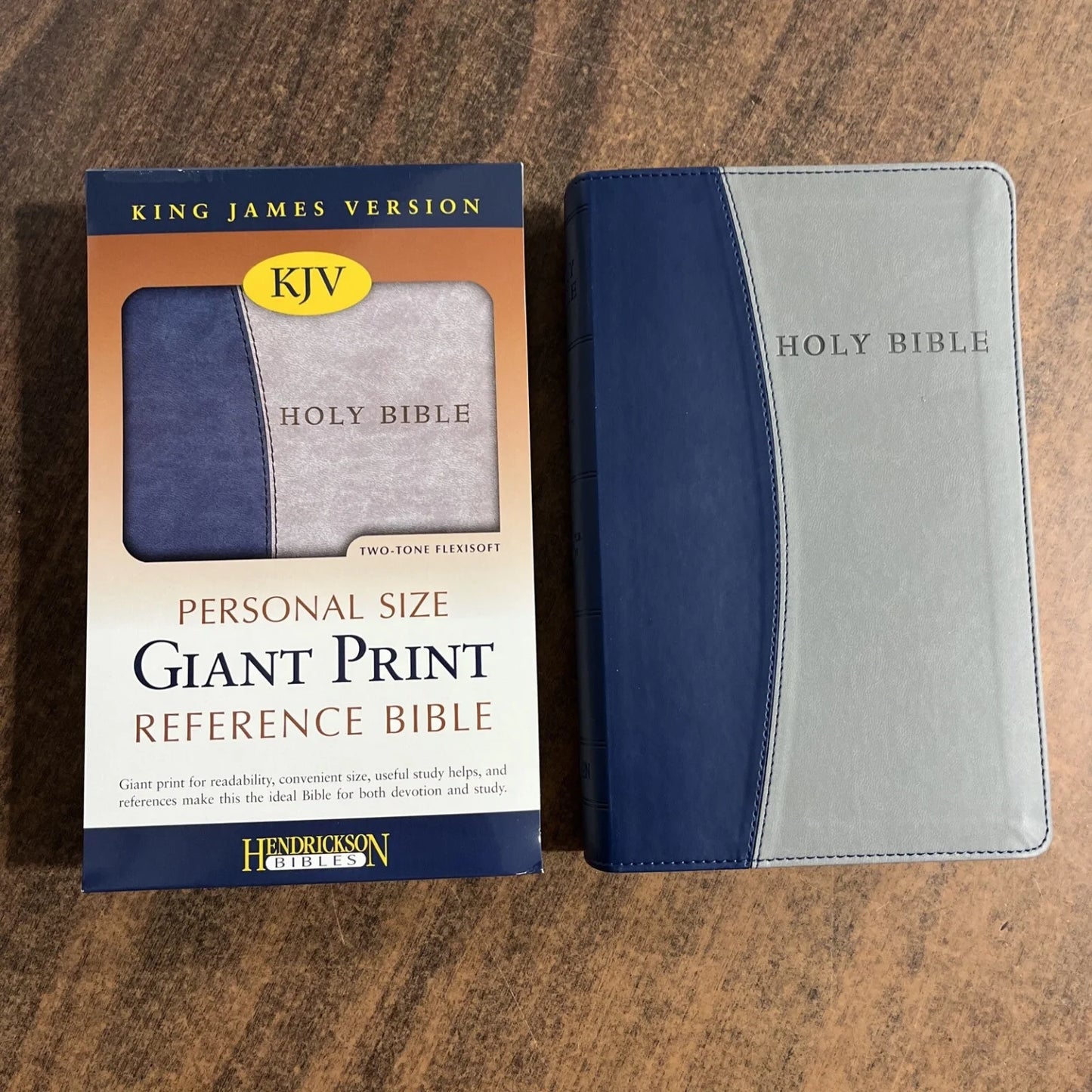 KJV Personal Size Giant Print Reference Bible Imitation Leather Teal Gray