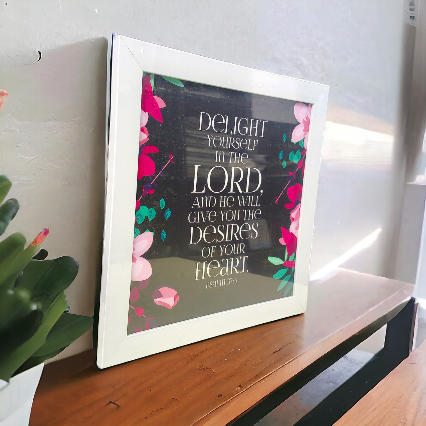 High Quality | Premium English Bible Verses Photo Frame | Hanging Frame | Best Gift For Home Decor | ( Psalm 37:4 )