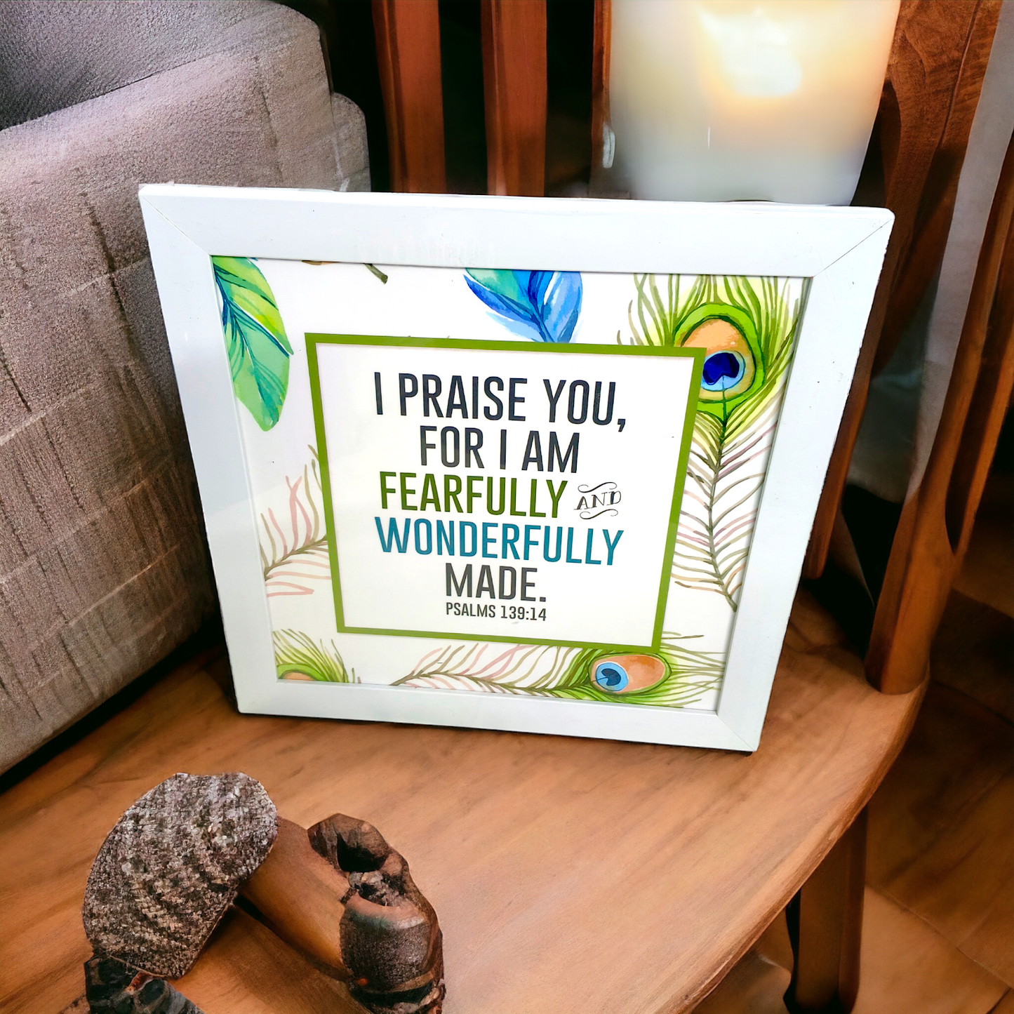 High Quality | Premium English Bible Verses Photo Frame | Hanging Frame | Best Gift For Home Decor | ( Psalms 139:14 )