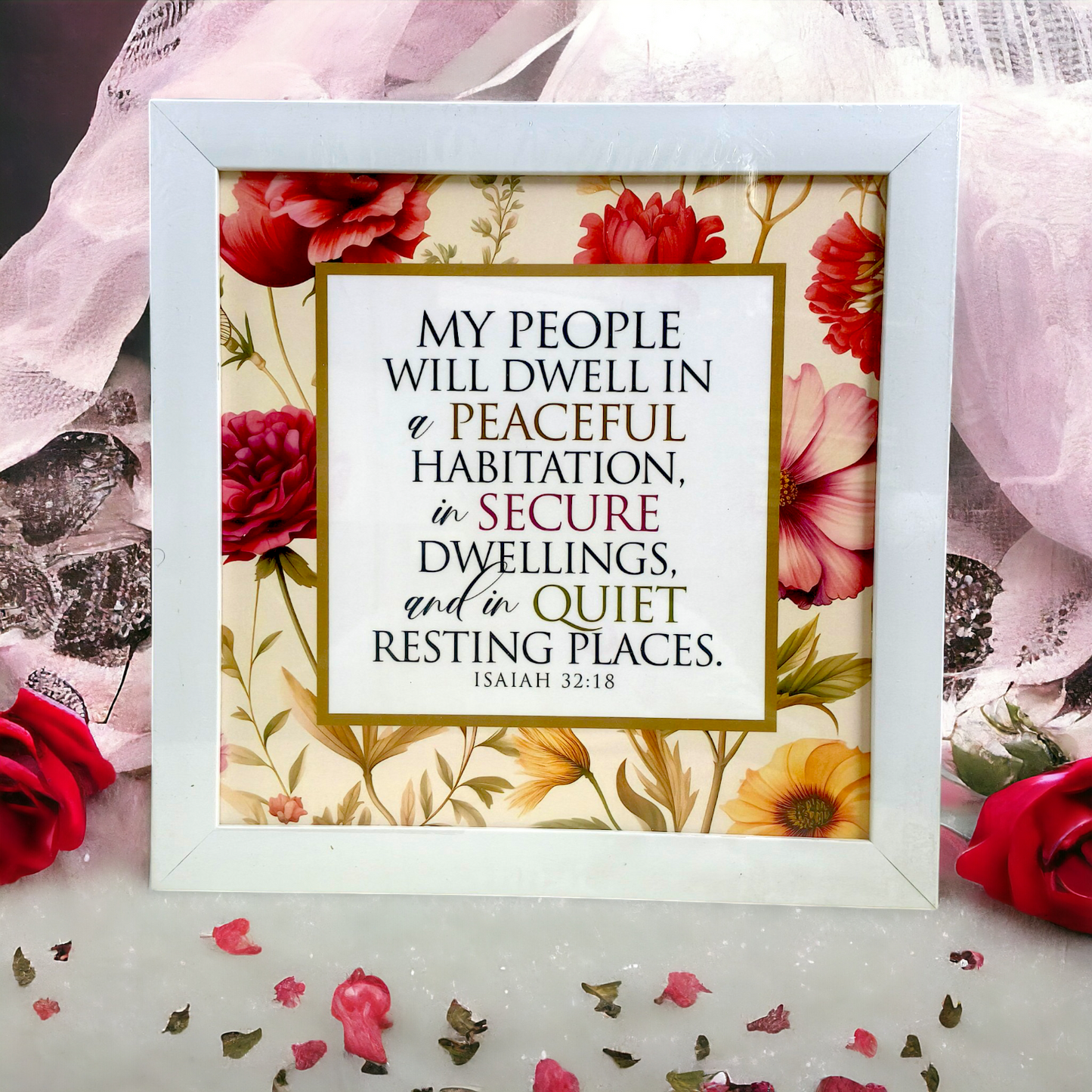 High Quality | Premium English Bible Verses Photo Frame | Hanging Frame | Best Gift For Home Decor | ( Isaiah 32:18 )