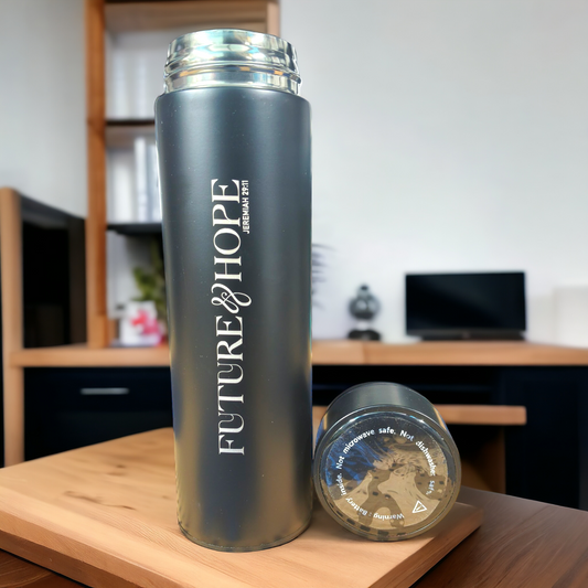 LED Temperature Display | Water Bottle 750 ml | Bible Verses Printed ( Future & Hope Jeremiah 29:11 ) Premier Kitchen | Pure Stel